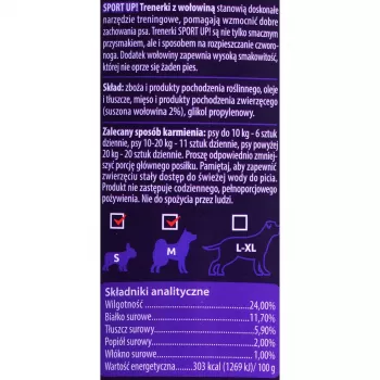 Suņu apmācības kārumi MACED Sport Up! Beef 300 g — liellopa gaļas garšas apmācības uzkodas pieaugušiem suņiem