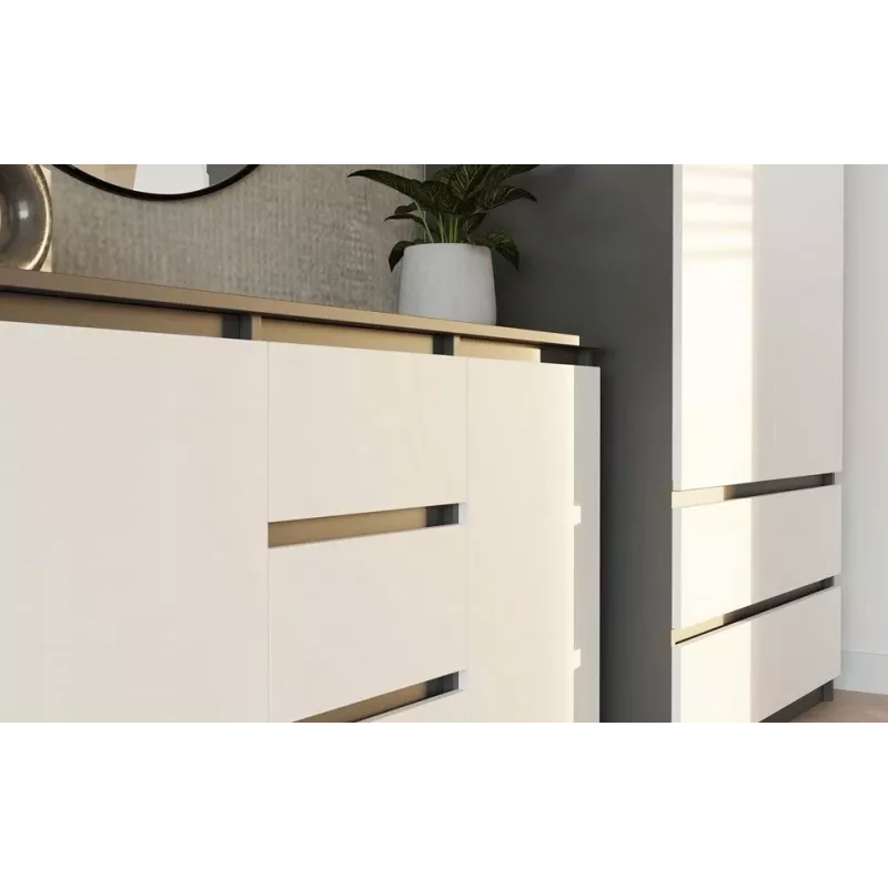 Kumode 2 durvis 3 atvilktnes top e shop M-MP-K-MAL-2D3S-ANTBIA — Antracīta rāmis, Baltas durvis, 1200×750×400 mm