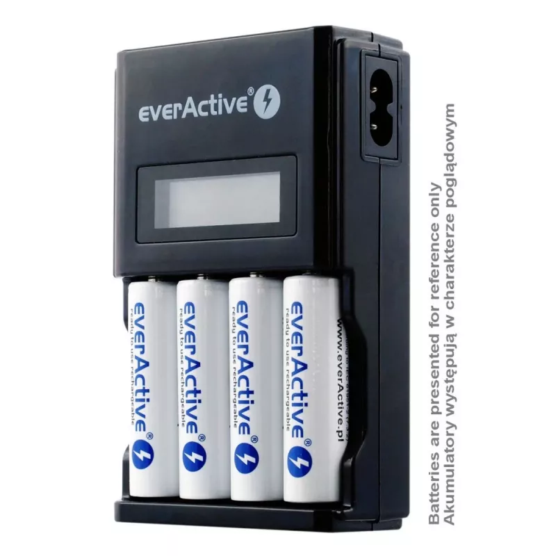 Baterijas lādētājs everActive NC450B — 4 šūnu AAA lādētājs, 110/230V maiņstrāva, melns