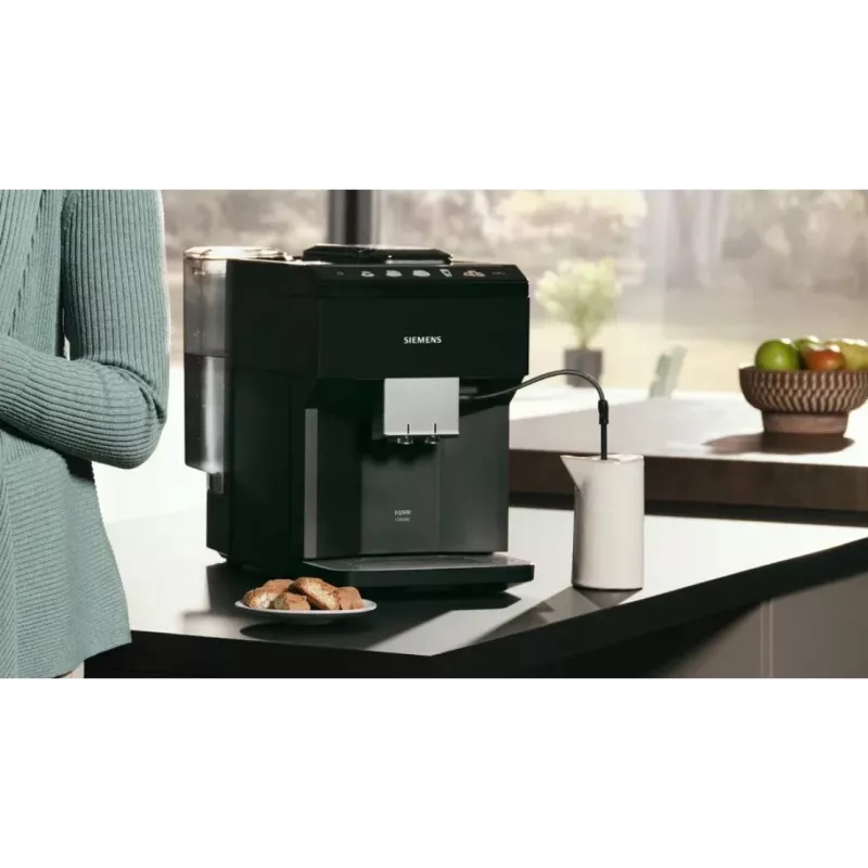 Espresso automāts Siemens TP513R09 — pilnībā automātisks, 15 bāri, 1,9 l ūdens tvertne, iebūvēta kafijas dzirnaviņas