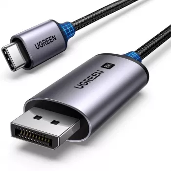 USB-C–DisplayPort kabelis UGREEN 1 m — USB-C (vīrišķais) uz DisplayPort (vīrišķais), taisni savienotāji, melns