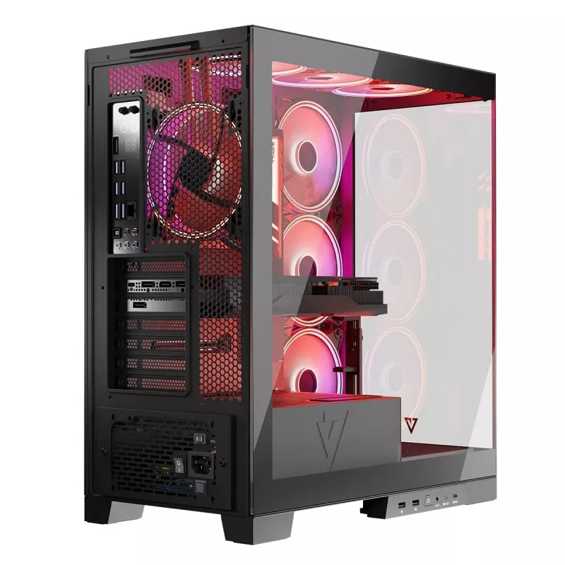 PC korpuss MODECOM Volcano SPACE APEX ARGB Midi Tower, rūdīts stikls, USB-C, atbalsta ATX/microATX/Mini-ITX, GPU līdz 430 mm, CPU dzesētājs līdz 180 mm