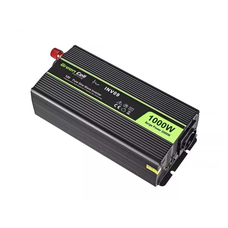 Green Cell INV09 tīkla adapteris/invertors Auto 1000 W Melns