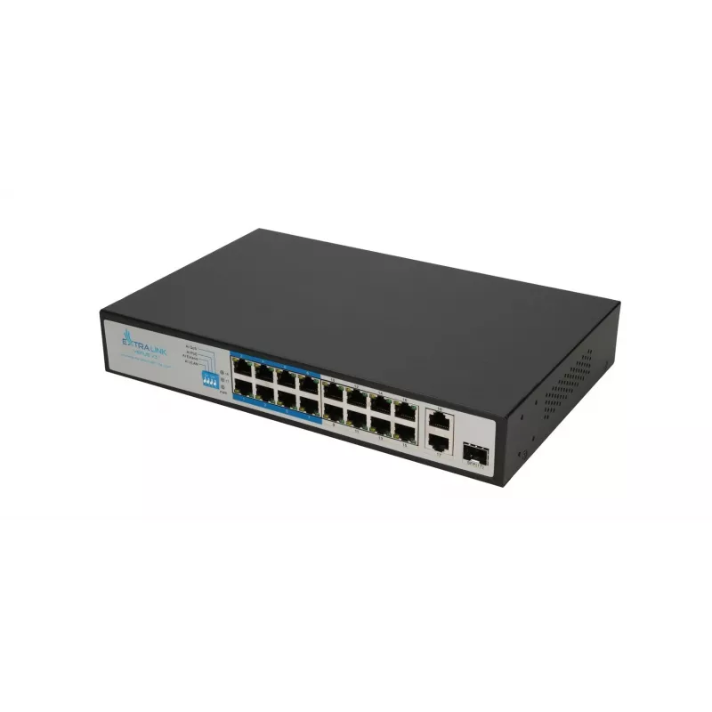 Switch Extralink VIRTUS V3 Unmanaged L2 16x Fast Ethernet (10/100) PoE 1U Melns