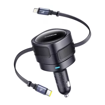 Automašīnas lādētājs Baseus Enjoyment Max 60W ar USB‑C un Lightning kabeļiem, divu portu ātrā uzlāde