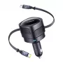 Automašīnas lādētājs Baseus Enjoyment Max 60W ar USB‑C un Lightning kabeļiem, divu portu ātrā uzlāde