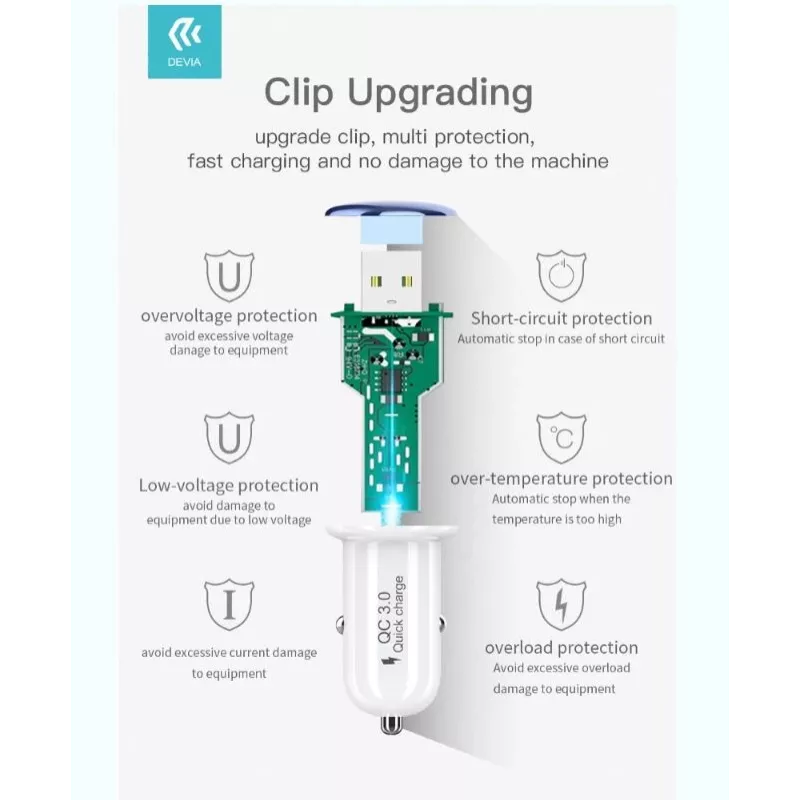 Auto lādētājs Devia Mushroom sērijas QC3.0 18W zelts – USB Quick Charge 3.0, 18W jauda