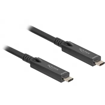 Aktīvais optiskais USB-C 8K video + dati + PD kabelis (melns, 15 metri, PD 60 W)