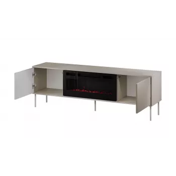 TV skapis ar kamīnu Cama Meble TRESSE 180x40x54,5 cm — melns rāmis, kašmira matēta virsma