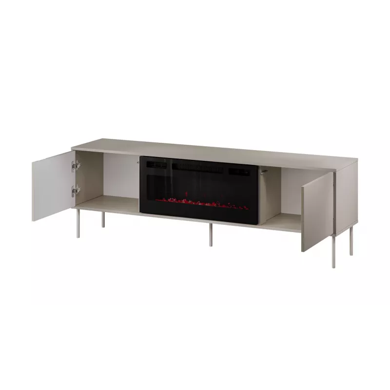 TV skapis ar kamīnu Cama Meble TRESSE 180x40x54,5 cm — melns rāmis, kašmira matēta virsma