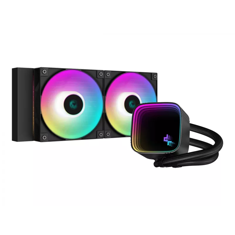 Universāls šķidruma dzesētājs DeepCool LS520 SE — 3x 120 mm ventilatori, 280x120x27 mm alumīnija radiators, 41 cm caurules, vara pamatne, RGB