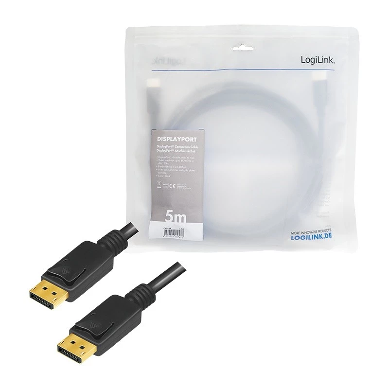 DisplayPort kabelis LogiLink CV0139 5 m Melns
