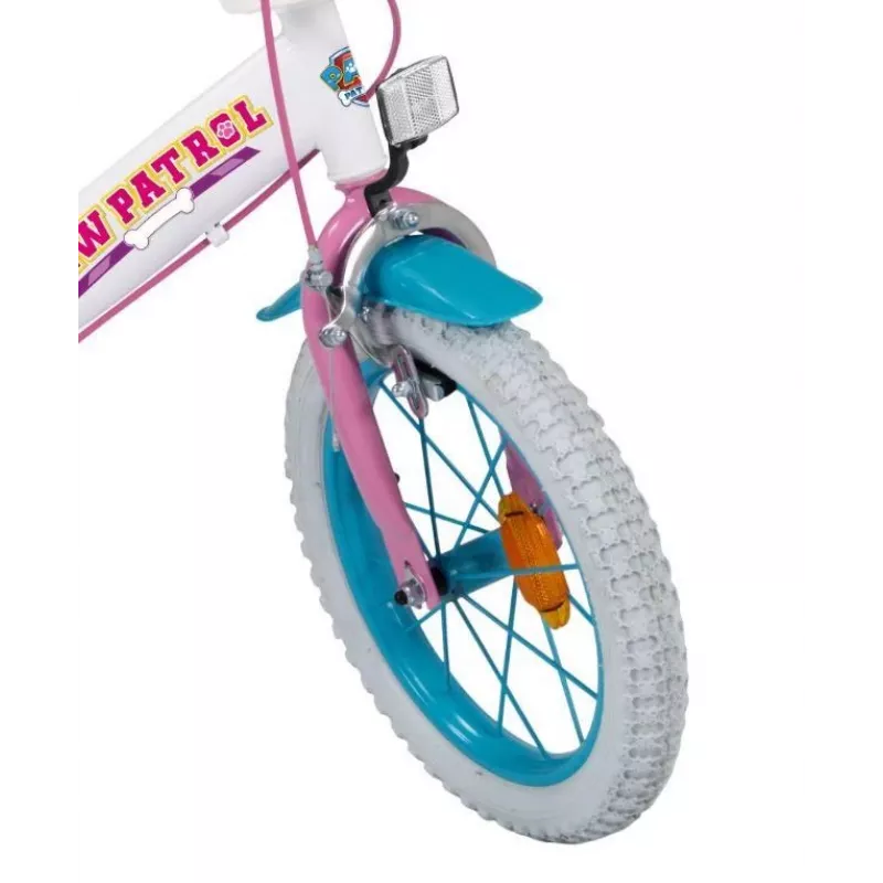 Bērnu pilsētas velosipēds Toimsa PAW PATROL 14 collas, tērauda, piepūšami 14 collu riteņi, priekšējās/aizmugurējās suporta bremzes, groziņš, leļļu sēdeklītis, mācību riteņi