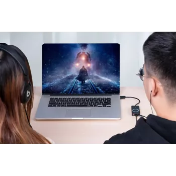 Ārējā USB 2.0 audio karte Vention CDRBF — 16 bitu, 44,1–48 kHz, USB barošana, 1 m kabelis, līnijas ieeja/līnijas izeja
