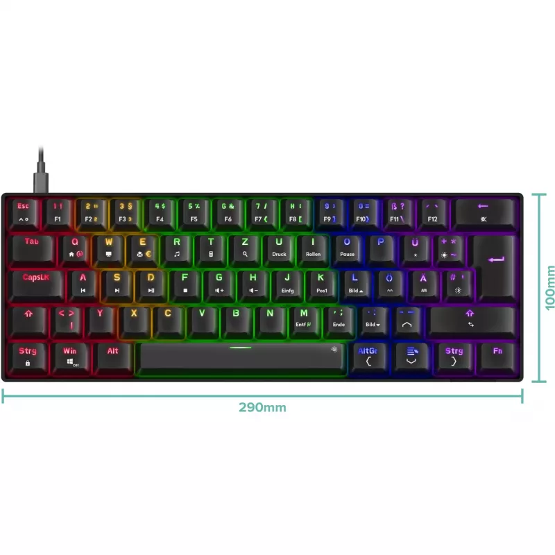 Mehāniska spēļu tastatūra Speedlink ATMOS RGB — kompakts izkārtojums, RGB fona apgaismojums