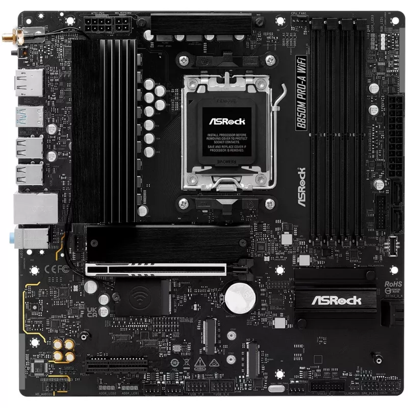 Mātesplate ASRock B850M Pro-A WiFi micro ATX – AMD B850, Ligzda AM5, DDR5, 4x DIMM, 256GB, Wi‑Fi, 2.5Gb LAN