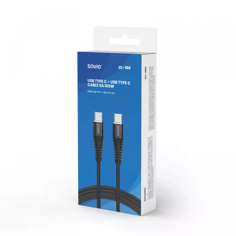 Savio CL-160 USB kabelis 2 m USB 2.0 USB C - USB C Melns
