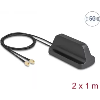 Antena DELOCK 81485 5G LTE GNSS Wi‑Fi 6 MIMO ar 2×SMA savienotājiem, pastiprinājums 2,1–3,0 dBi