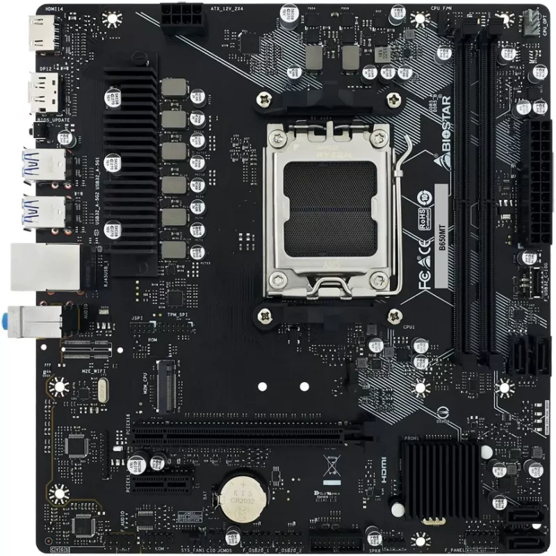 Mātesplate BIOSTAR B650MT Micro ATX, AMD B650, Ligzda AM5, DDR5, 2x DIMM, 96GB, 1x M.2, 4x SATA III, Gigabit LAN