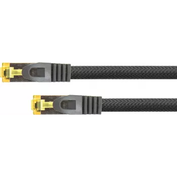 Python® sērijas RJ45 komutācijas kabelis ar Cat.7 neapstrādātu kabeli, fiksatora aizsardzību (RNS®) un neilona pinumu, S/FTP, PiMF, bez halogēna, 600 MHz, OFC, melns, 20 m (8070PY-200S)