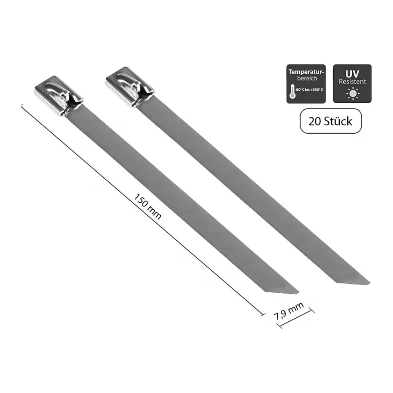 Good Connections nerūsējošā tērauda kabeļsaites 150mmx7,9mm 20 gab.