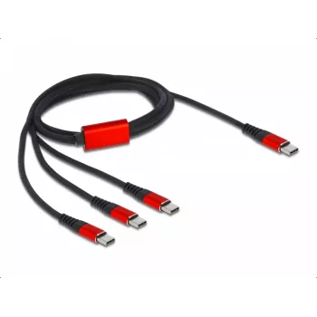 USB uzlādes kabelis DeLOCK 3 vienā USB Type-C uz 3 x USB Type-C 1 m melns/sarkans