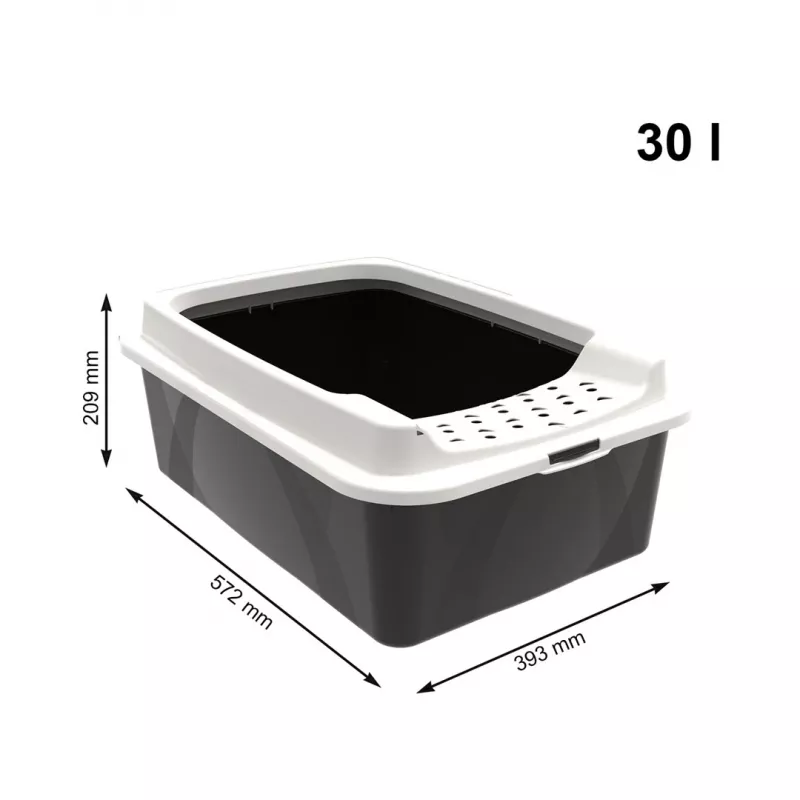 Atvērta kaķu tualete rotho Bonnie Cat 572×393×209 mm, tehnopolimērs, 30 L, melns/pelēks