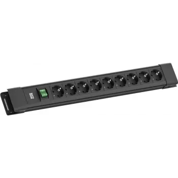 Strāvas sadalītājs Bachmann CONNECTUS 9x CEE7/3 kontaktligzdas ar 1x slēdzi, 2,0 m kabelis, CEE7/7 spraudnis — Melns