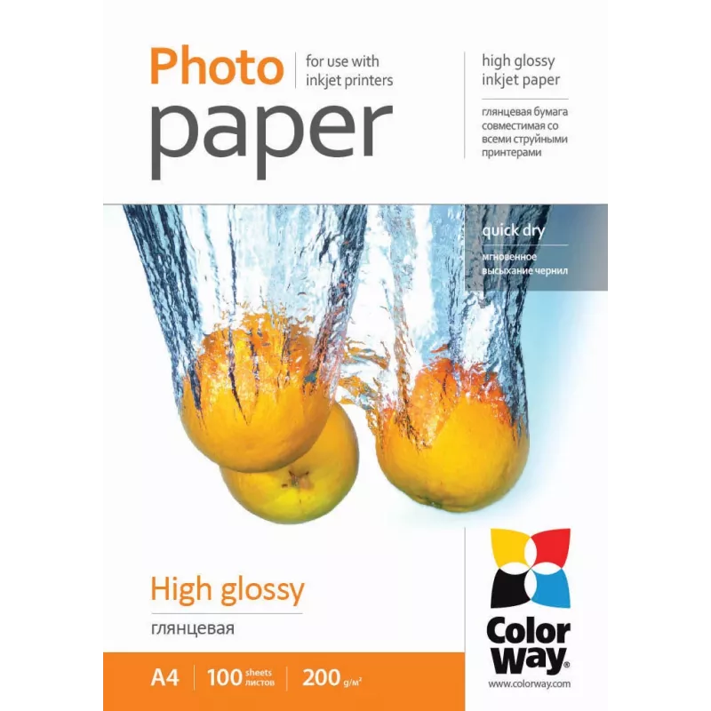 Glancēts fotopapīrs Colorway PG200100A4 A4 Balts