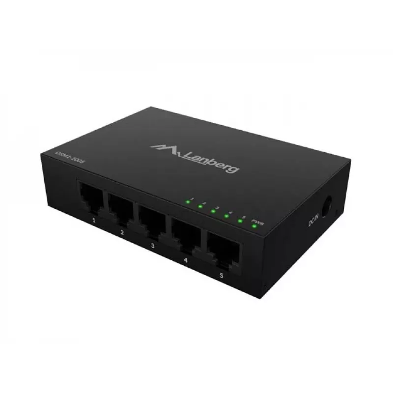 Tīkla komutators LANBERG DSM1-1005 5x 1 Gb/s nepārvaldāms darbvirsmas, metāla korpuss, 12V
