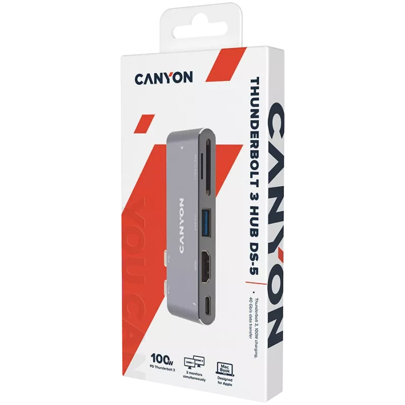 Canyon DS-5 USB 2.0 Type-C pelēks SD karšu lasītājs 60 Hz