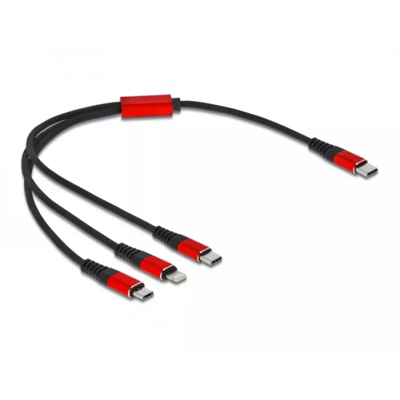 USB uzlādes kabelis DeLOCK 86710 3-in-1 USB Type-C uz Lightning Micro USB 30 cm Melns Sarkans