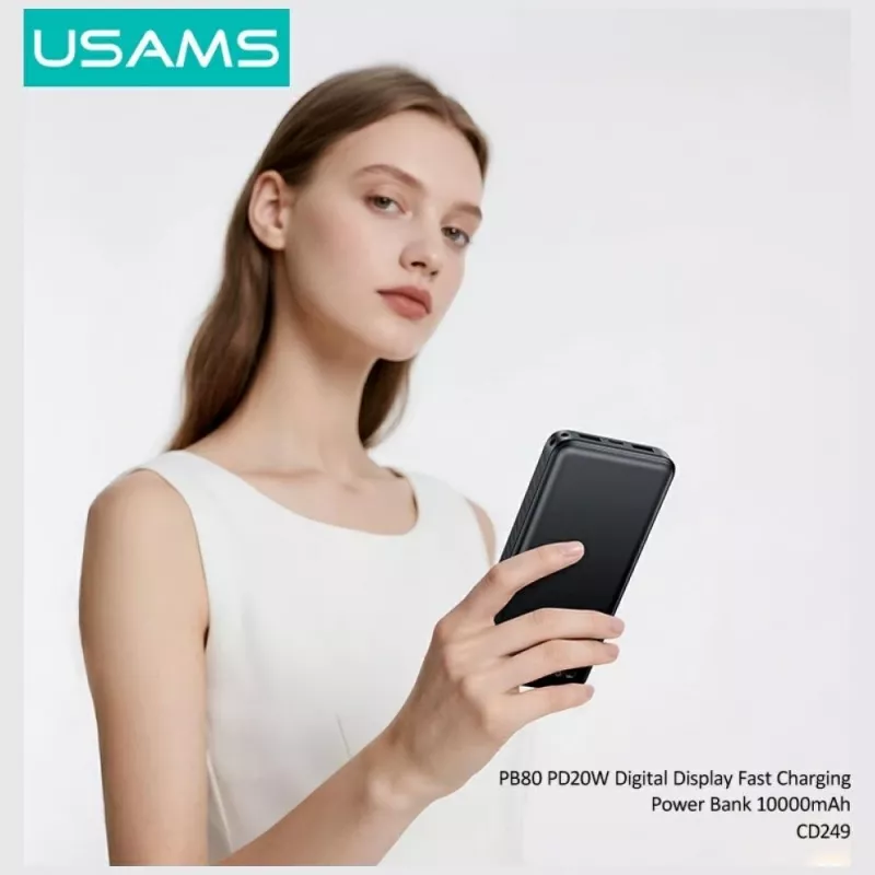 Pārnēsājams ārējais akumulators usams PB80 10000mAh 20W PD balts
