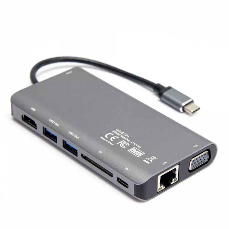 UNITEK uHUB O8+ Vadu USB 3.2 Gen 1 Type-C pelēks 100W Power Delivery