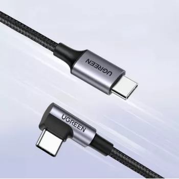 Ugreen USB-C (taisns) / USB-C (leņķveida) PD QC 60W 3A 0,5m US255 (pelēks)
