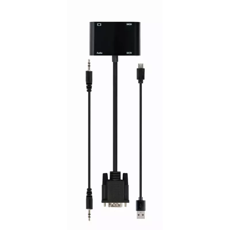 Video kabeļa pārveidotājs GEMBIRD A-VGA-HDMI-02 0,15 m — HDMI + VGA (D-Sub) sievišķā uz VGA (D-Sub) vīrišķo, melns
