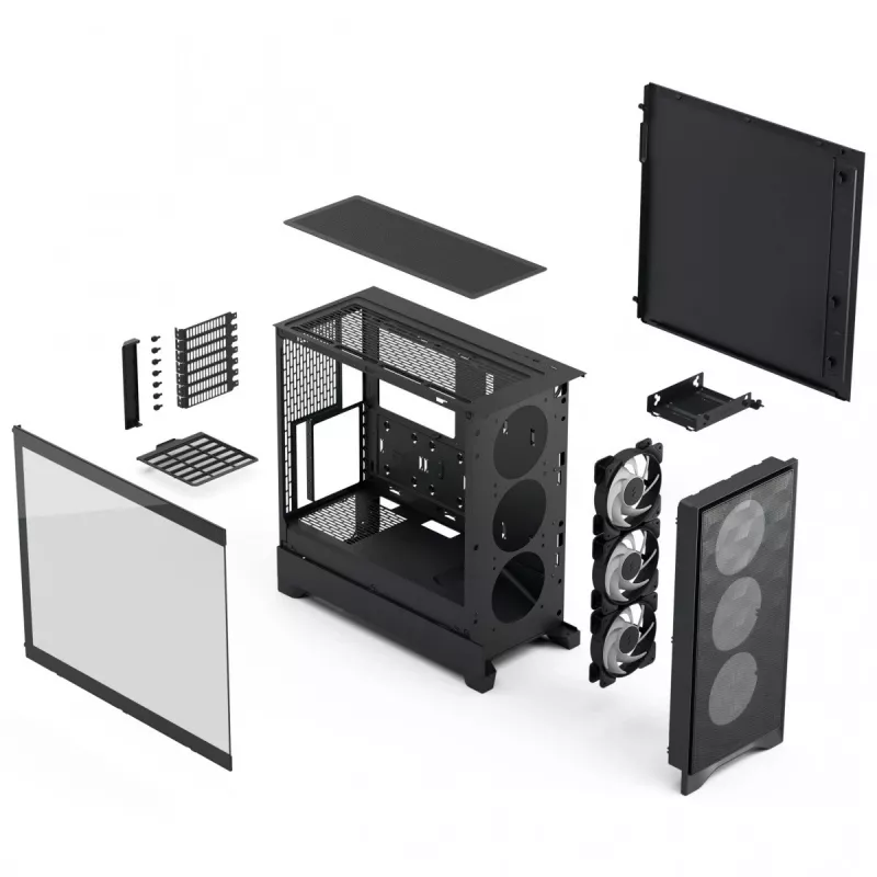 PC Case Fractal Design Pop 2 Air Melns TG RGB Midi Tower — ATX/Micro-ATX/Mini-ITX, 3x120mm priekšā, 1x120mm aizmugurē, 2.5 collu+3.5 collu nodalījumi