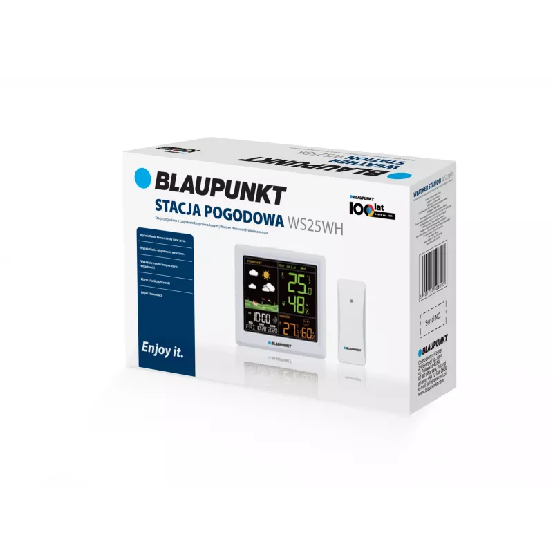 Laika stacija BLAUPUNKT WS25WH — iekštelpu/āra mērījumi, bezvadu sensori