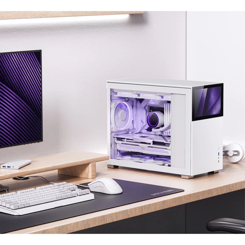 Datora korpuss Jonsbo D31 STD balts — Midi Tower, tērauds, rūdīts stikls, Micro-ATX/ITX/DTX, 2×2,5 collas + 1×3,5 collas, GPU līdz 400 mm, CPU dzesētājs 168 mm