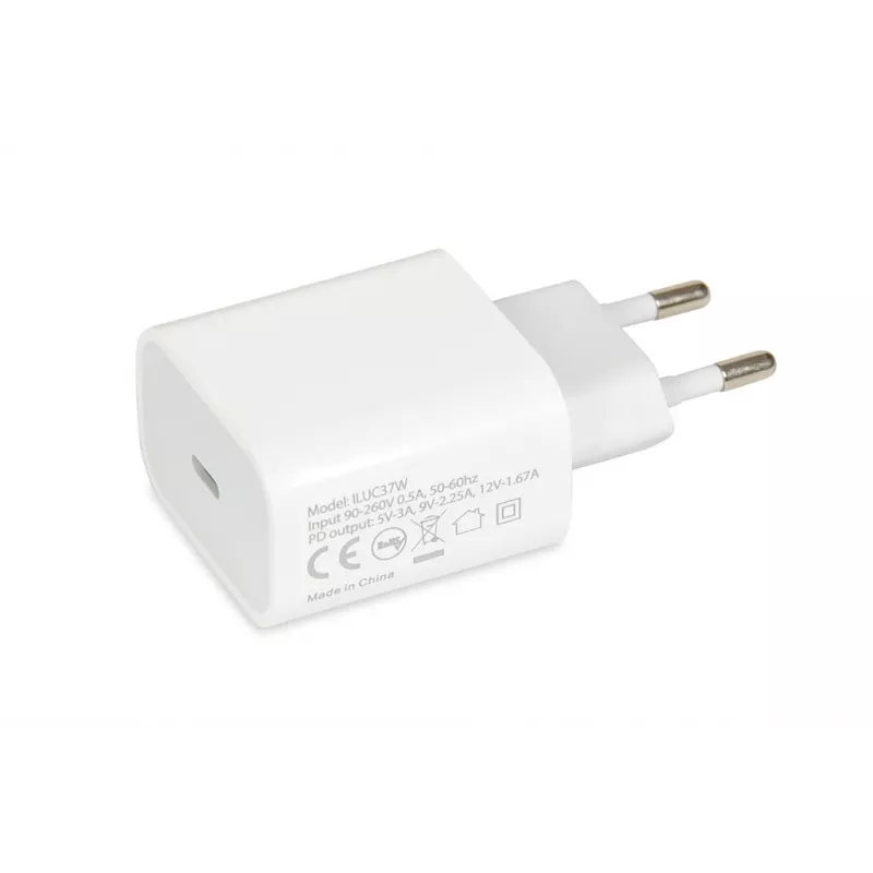 Iekštelpu USB Type-C ātrais lādētājs IBOX C-37, 20 W, USB‑C PD 3.0, 3 A izeja, balts