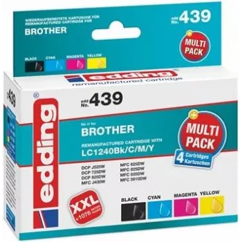 edding printera kasetnes EDD-439 melna, ciāna, fuksīna, dzeltena saderīgas ar brother LC-1240BK/C/M