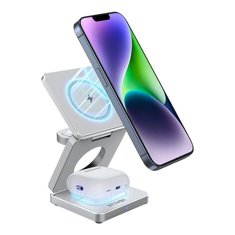 Bezvadu lādētājs BlitzWolf BW-IW30 3-in-1 ātrās uzlādes stacija iPhone un Samsung, bezvadu 3 ierīču uzlāde