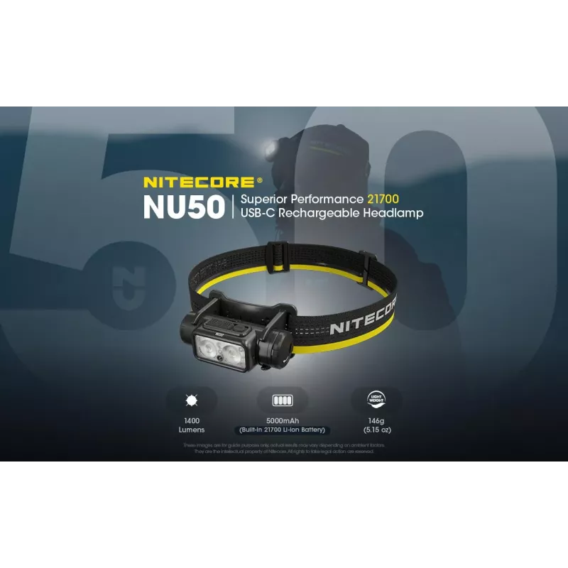 Galvas lukturītis Nitecore NU50 melns dzeltens LED ūdensizturīgs triecienizturīgs