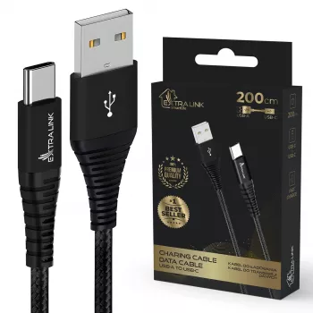 USB Type-A uz USB-C kabelis Extralink Smart Life pīts 2 m — 15W (5V 3A) Melns