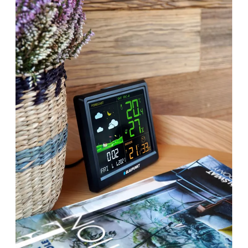 Laika stacija BLAUPUNKT WS25BK — iekštelpu/āra temperatūras un mitruma monitors, melna, 1 sensors, LCD displejs