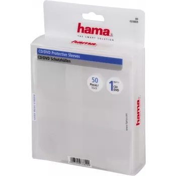 Hama CD/DVD aizsargapvalki, 50 gab., 50 diski, caurspīdīgi