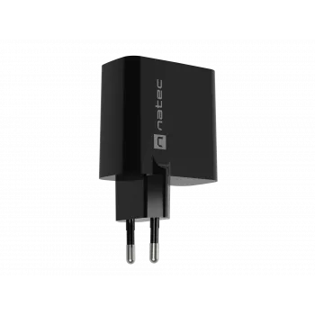 Vadu mobilo ierīču lādētājs NATEC NUC-2143, 45 W, USB-C PD 3.0 + USB-A QC 3.0, 110–240 V, melns