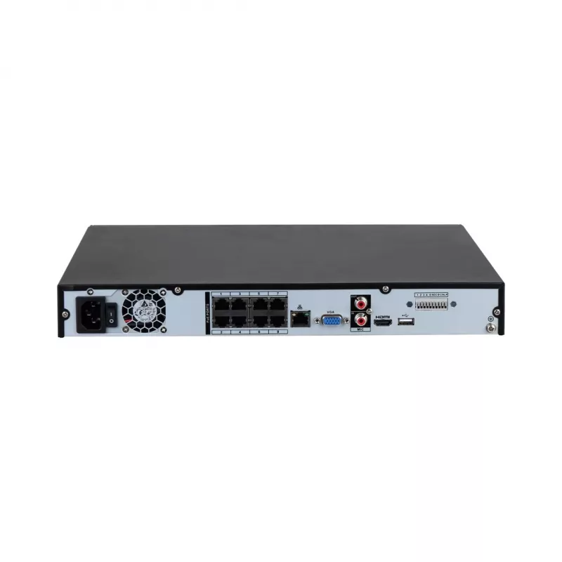Tīkla videoreģistrators DAHUA NVR4208-8P-EI — 8 kanālu NVR ar 8 PoE pieslēgvietām, 180/256 Mbit/s joslas platums, līdz 16 TB krātuve