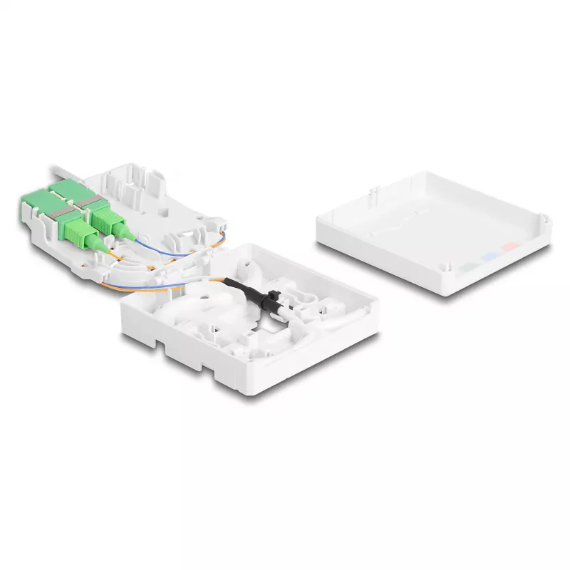 Optiskās šķiedras pieslēguma kārba DELOCK 2 x SC/APC Simplex ar 30 m G.657.A1 pievada kabeļa komplektu
