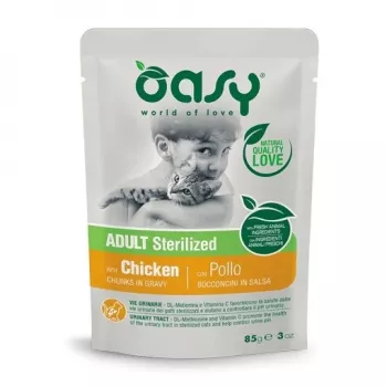 Oasy gabaliņi mērcē pieaugušiem sterilizētiem kaķiem ar vistu 85 g